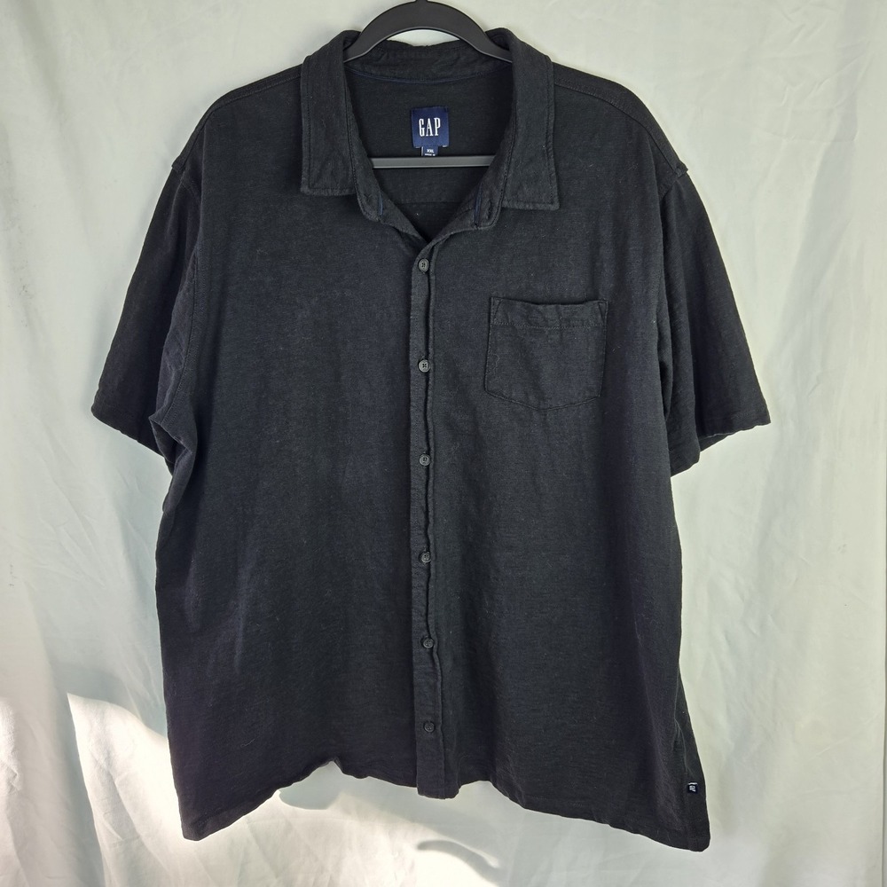 Gap Cotton Knit Camp Shirt Mens XXL Black Neutral Cabana Poolside Closet Staple